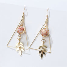 Load image into Gallery viewer, European and American Fashion Vintage Hollow Out Triangle Marble Round Beads Leaf Earrings For Woman Girls Jewelry