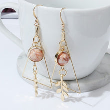 Load image into Gallery viewer, European and American Fashion Vintage Hollow Out Triangle Marble Round Beads Leaf Earrings For Woman Girls Jewelry